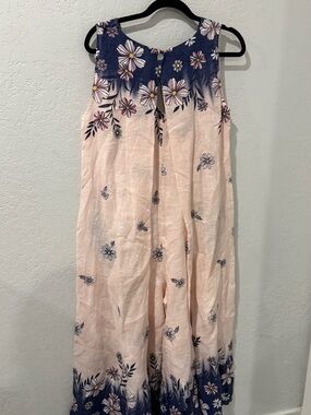 Girls Pink Floral Sleeveless jumper with Navy Trim